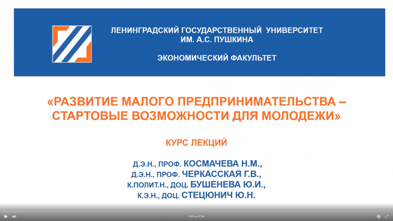 Цикл мини-лекций «Развитие предпринимательства – стартовые возможности для молодежи»