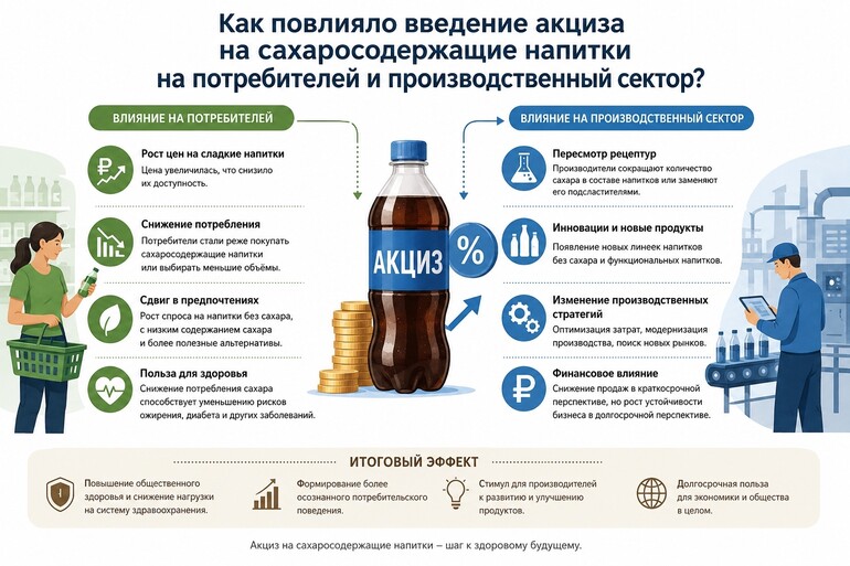 Как повлияло введение акциза на сахаросодержащие напитки на потребителей и производственный сектор?